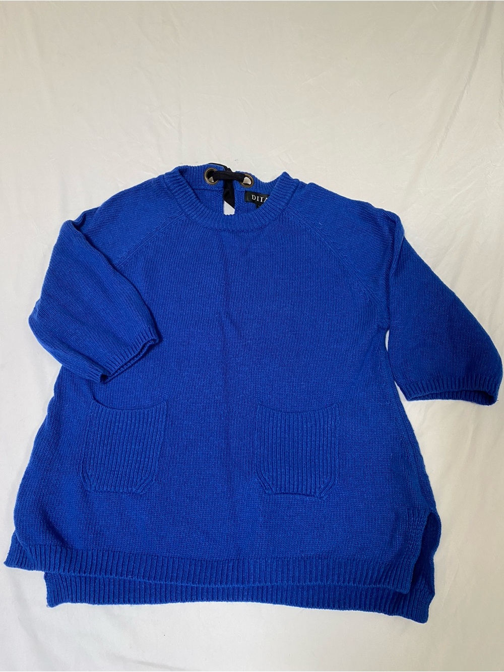 DITA Cobalt Blue Crewneck Knit Sweater with Front Pockets